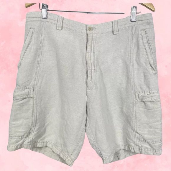 Cubavera Cargo Shorts Men 36x10 Ivory Linen Blend Pocket Flat Front Resort Beach - Picture 1 of 14